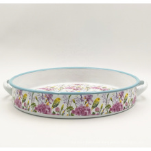 Diameter 30cm  Round Enamel Tray Serving Tray Fruit Tray With Handle